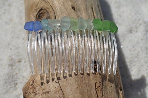 DejaVu Designs predivna originalna duga od Plavog i zelenog morskog staklenog češlja za kosu