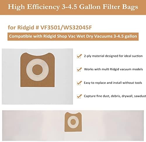 2 Pack VF3500 Zamjenski filter za Ridgid 3-4,5 galona mokro suhi vakuumi + 4 pakovanja VF3501 Kompatibilne s