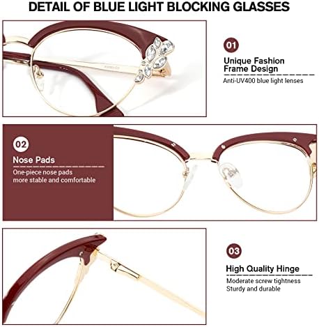 VOOGLAM Cat Eye naočare za blokiranje plavog svjetla za žene s kristalom, crne elegantne naočare protiv UV plavog svjetla