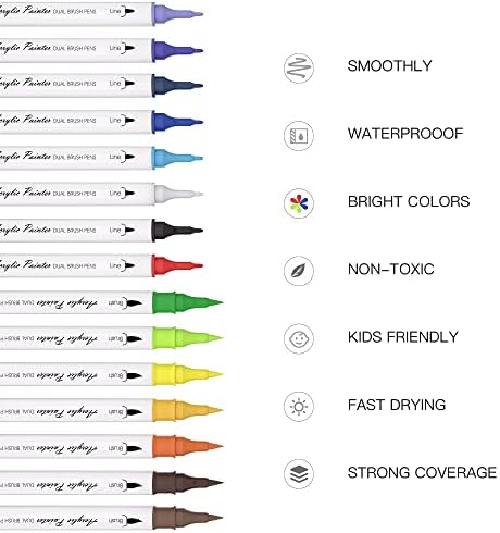 Mogyann olovke za akrilne boje, 24 boje markera sa dvostrukim vrhom sa vrhom četke i finim vrhom,