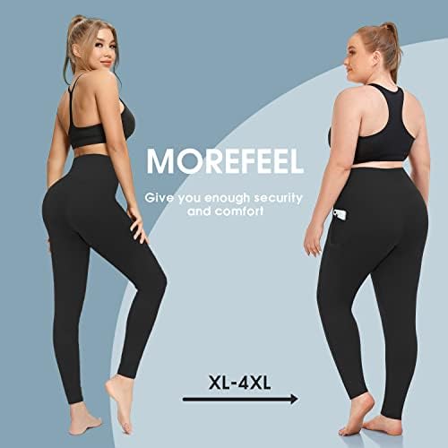 MoreFeel Plus Mineghts Honering za žene sa džepovima - rastezljivi X-4XL Tummy Control High Squik Workout