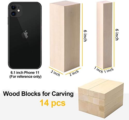 Blokovi za rezbarenje od basswooda, 14 kom blokovi za rezbarenje od mekog drveta sa poklon kutijom, balsa blokovi za početnike i profesionalce, Basswood za rezbarenje sa 2 inča x 2 inča x 6 inča.
