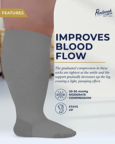 Pembrook Plus Size kompresijske čarape za široko Tele  - do 6XL | 20-30 mmHg široke kompresijske čarape za