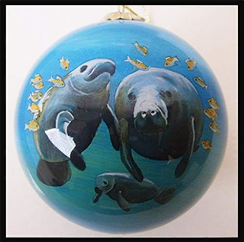 Ručno Oslikano Staklo Božić Ornament-Manatee Sanibel