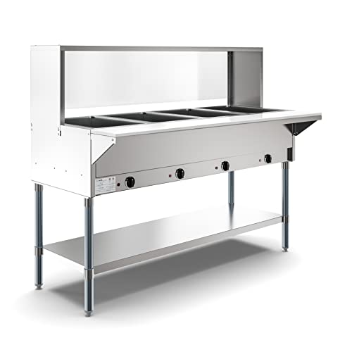 KoolMore 4-Pan Open Well komercijalni električni inox parni stol grijač za hranu za bifee sa štitnikom za
