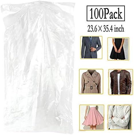 Torba za odjeću od 100 pakovanja prozirna odjeća za prašinu otporna na prašinu viseća Odjeća odijelo haljina Navlaka za jaknu za hemijsko čišćenje, kućno skladište, putovanje ,ormar za odlaganje odjeće, 23,6 x 35,4 inča