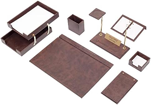 Moog smeđi kožni set - Desk jastučić - Note držač za papir -Pen držač - kožni coaster -Desk Organizator
