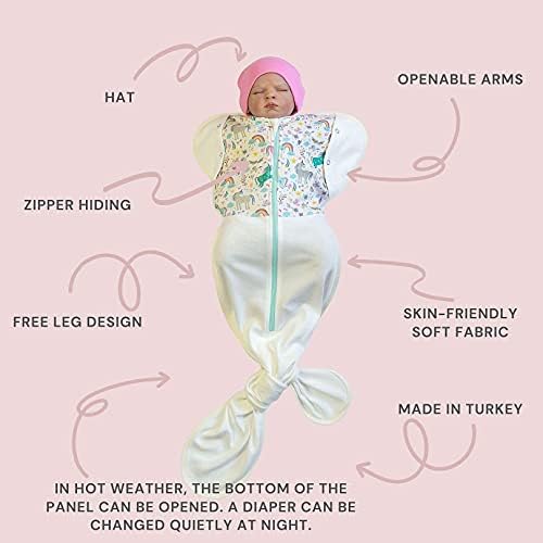 Beby Swaddle, novorođenče do 6 mjeseci,% 100 pamuk, jednostavan za korištenje sa patentnim zatvaračem, šešir
