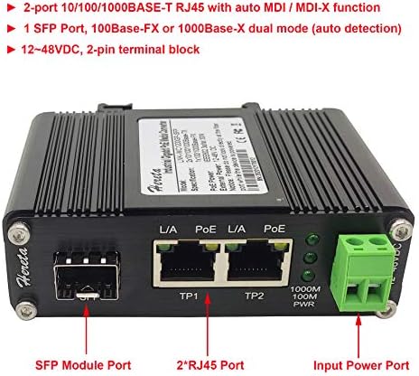Hereta Gigabit Industrijski Ethernet Media Converter PoE + 30W Aluminijska futrola 2 RJ45 Port 1 SFP priključak