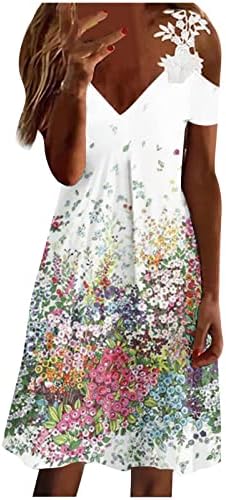 SKDOGDT Fun nastavničke haljine za žene Ljeto cvjetni print čipkasti remen hladnog ramena T majica