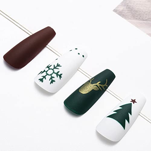 Olbye Long Press na noktima Božić kovčeg lažni nokti sa dizajnom Elk lažni nokti pahuljice akril