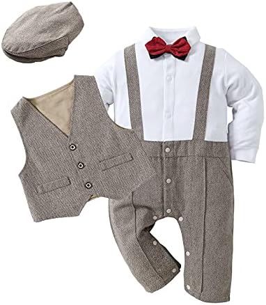 Kgurtagh baby Boy odijelo odijelo, jednodijelni ROMper & Prsluk i beret & Bowtie