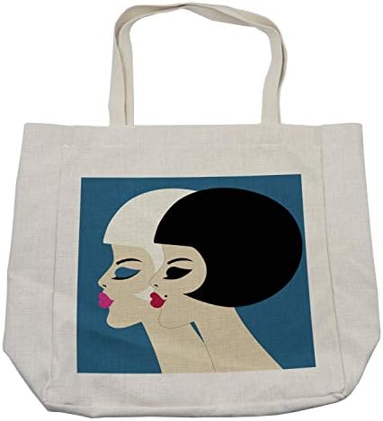 Ambesonne torba za kupovinu frizerskog salona, brineta i plavokosa žena u Retro stilu sa Bob frizurom i urednim