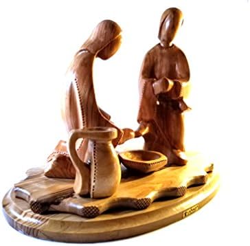 Ručno isklesana bethlehem maslinovo drvo Isusovo pranje učenika stopala