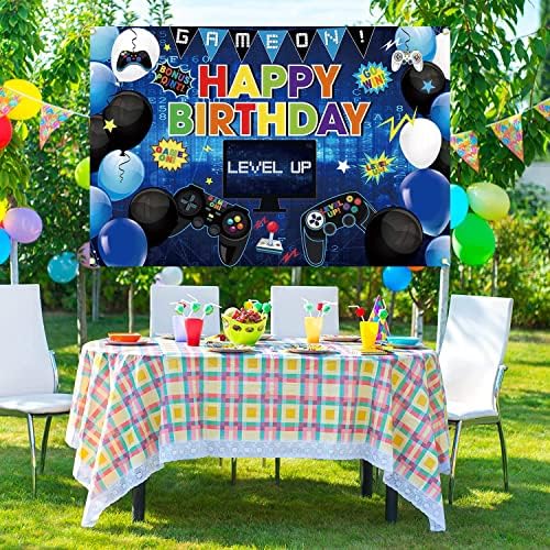 Happy Birthday Gaming Theme Backdrop Banner Level Up Birthday Party Photography Background Video Game Birthday Party Wall Decoration