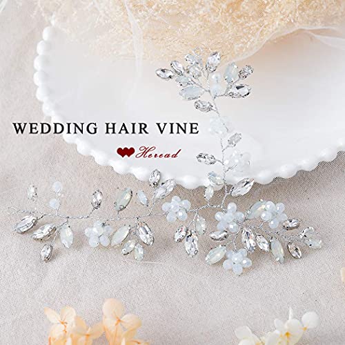 Heread Blue Rhinestones Bride Wedding Hair Vine Silver Opal Crystal Bridal Headpiece Hair Accessories