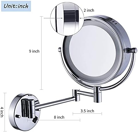 Cavoli zidno ogledalo za šminkanje sa LED osvetljenim uvećanjem 10x,režimi svetla u 3 boje,8,5 inča, kupatilo