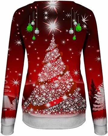 Sretan božićni duks Santa Claus Xmas Tree Žene dugih rukava posada pulover na vrhu bluza bejzbol majica