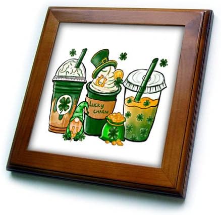 3drose St Patricks Day Lucky Charms piće sa ilustracijom - uokvirene pločice