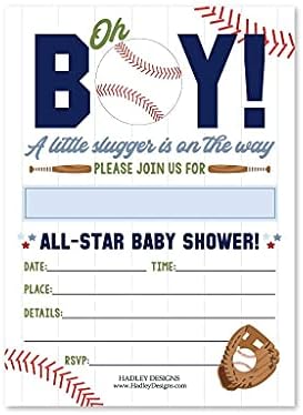 Hadley Designs 25 Baseball Baby Shower pozivnice, 25 Baby Shower pelene Tombola karte za Baby Shower Boy, All Star Fill ili pisati u prazan kartica, pelene Tombola kartice, Baby Shower pozivnice umetci