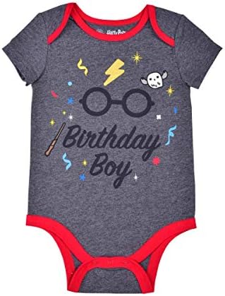 Warner Bros Harry Potter Baby Boy's kratki rukav bodići rođendan, siv sa crvenom oblogom