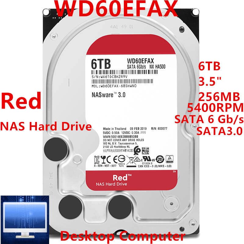 HDD za crveni 6TB 3.5 SATA 6 Gb / s 256MB 5400RPM za interni tvrdi Disk za NAS & nbsp;tvrdi disk za WD60EFAX