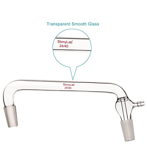stonylab Glass Vacuum Distilling Adapter, Borosilicate Glass Distillation Adapter 75 Degree and 105 Degree Bent Adapter with 24/40 ST Inner Joints and Vacuum Serrated Tubulation, 200 mm Length