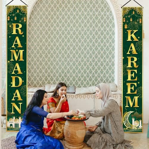 71x12 inčni zeleni zlatni ramadanski baner vrata, ramadanske ukrase za vrata, ramazan kareem banner
