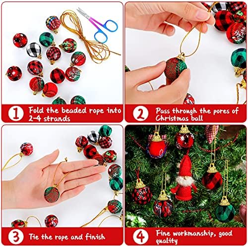 60 komada Božić Mini Plaid Ball Ornamenti Buffalo Plaid Fabric Ball Ornamenti božićno drvo viseći Ornament Božićna