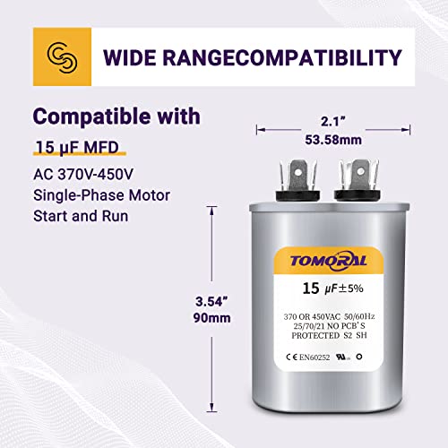 15 MFD kondenzator za AC, 15uf ±5% 370VAC/440 Volt CBB65 Ovalni startni kondenzator za Klima uređaj kondenzator