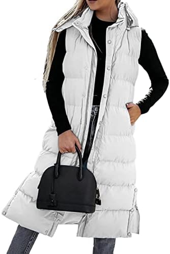 Ženska jakna od vez zimskog rukava bez rukava dugačak kapuljač s džepovima prekrivena vanjska