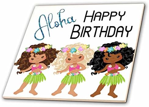 3drose Anne Marie Baugh - rođendani-Aloha Sretan rođendan sa hula Dancers-Tiles
