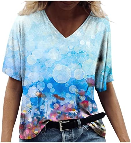 Cvjetni print Tops za žene kratki rukav Plus Veličina majice V vrat Casual Workout Shirt Vintage