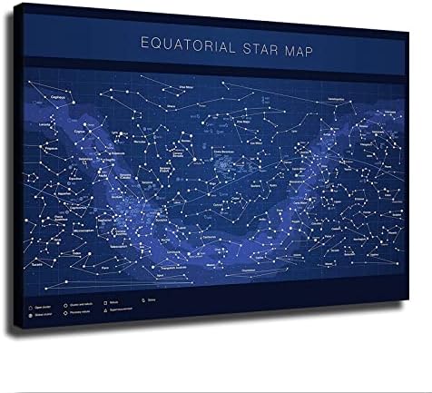 Visoko detaljna ekvatorijalna karta - konstelacije sa imenima zvjezdica Poster Slika Art Print Platnen Zidna umjetnost Dnevna soba Spavaća soba Dekor Mural