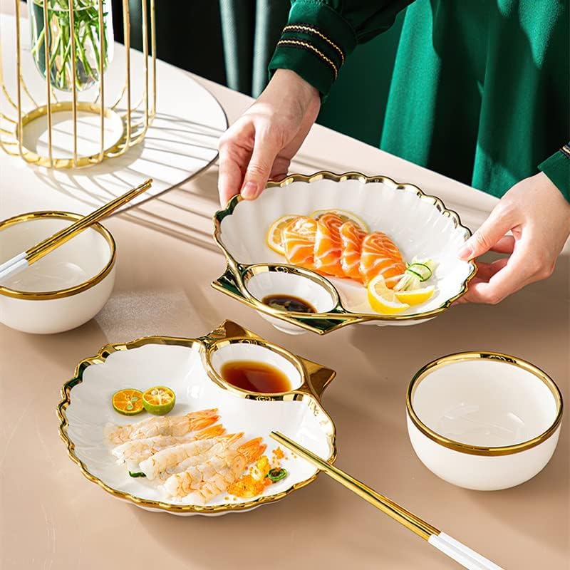 Ganfanren Green Gold Rim Keramička večera Ploča za večeru doručak Snack Dumpling Posute Prehrambena