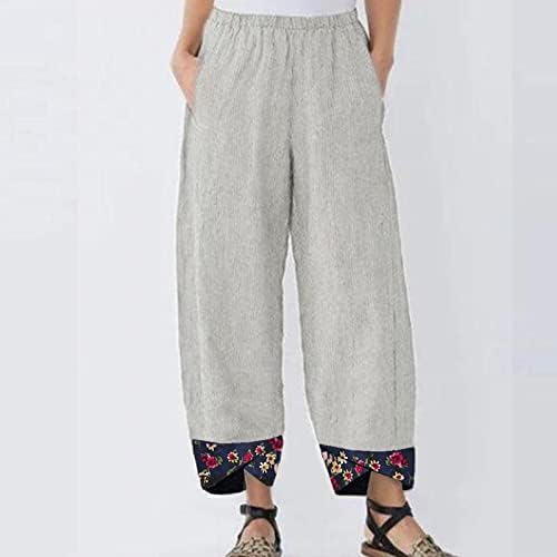 Pamučne lanene hlače ženske ljetne Ležerne kapri hlače s džepovima visokog struka udobne hlače na plaži