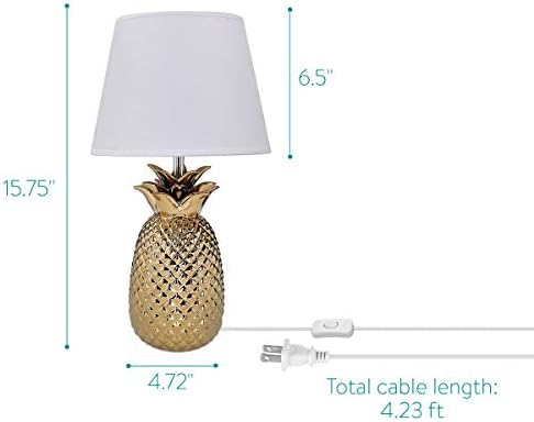 Navaris Gold Ananas Stolna lampa - 15,75 H Moderna tropsko dekorsko svjetlo sa keramičkom bazom za spavaću sobu, dnevni boravak, stolovima - srednja, bijela nijansa