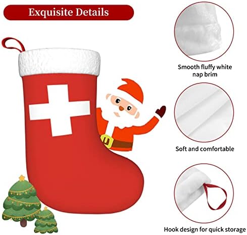 CutedWarf Swiss Flog Božićna čarapa Xmas Dekoracija Klasik 18 inča Kamin Viseći čarapu