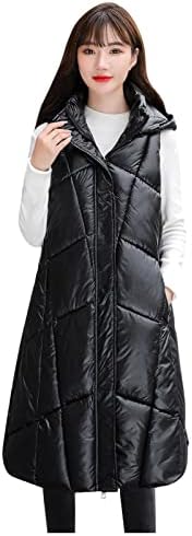 Ženski dugi puffer prsluk crni ženski topli zimski kaput zadebljani pamučni jaknu prekriveni kapuljač