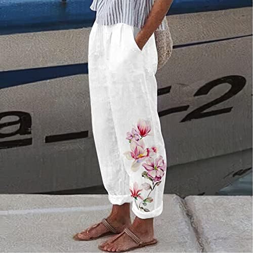 ZDFER ženske ljetne cvjetne print casual labavo pamučne pantalone elastične struk konusne pantalone