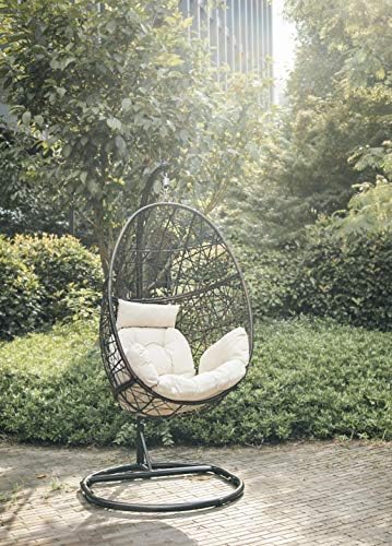 LUCKYBERRY Vanjska pletena suza viseća stolica za jaja jastuk u boji bež