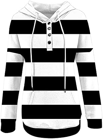 Ženski duksevi sa dugmetom dugi rukavi prugasti labavi pulover vrhovi u boji blok Patchwork vezice Casual