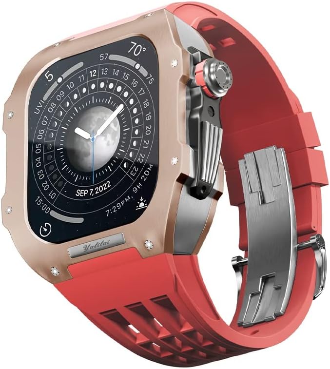 Soumix Titanium Case gumeni trak za Apple Watch Series 7 8 Series zamjena silikonskog remena visoke, luksuzni
