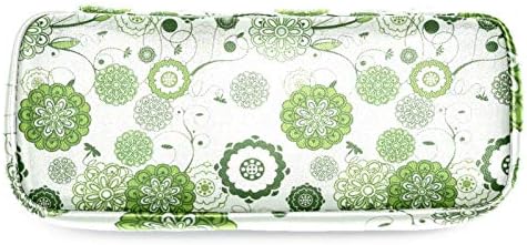 Zelena cvjetna uzorka Moderna umjetnička kožna torbica za olovku sa dvostrukom patentnim zatvaračem torba za pohranu