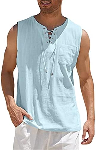 Muške pamučne platnene hipi majice bez rukava Casual labave majice na plaži ljetne pertle za jogu s džepom