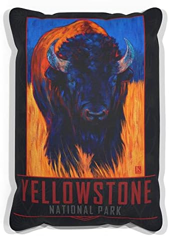 Yellowstone Lone Bison Canvas Throw jastuk za kauč ili kauč kod kuće & ured iz ulja slika umjetnika Kari Lehr