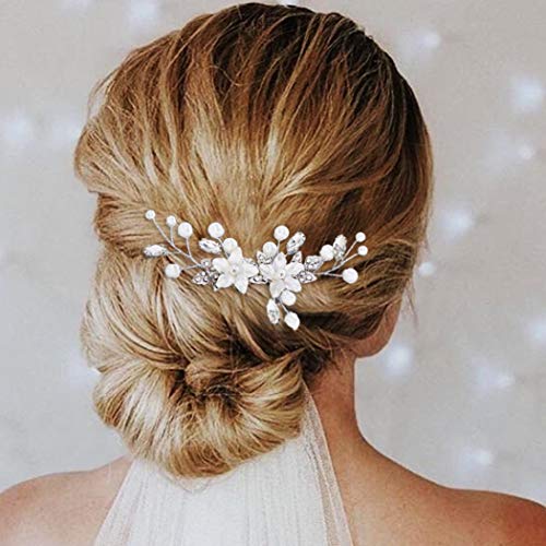 Unsutuo Bride vjenčani češalj za kosu Srebrni cvijet Svadbeni Dodaci za kosu Crystal Pearl komadi