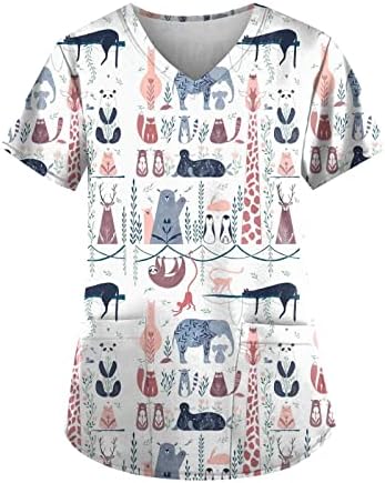 Ženske životinje tiskane piling vrhove zabavne majice medicinska sestra radna odjeća uniforme tee Healthcare Career majice sa džepovima