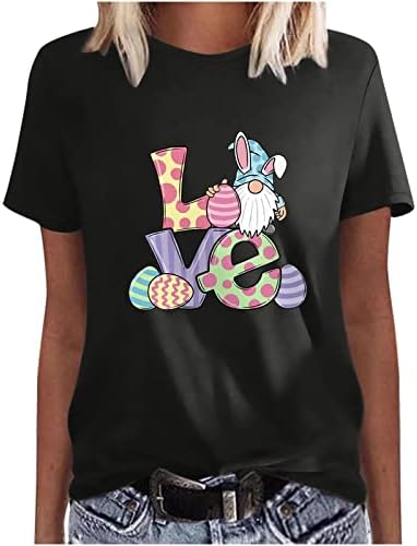 Smiješne uskrsne majice za žene Slatka Gnome Jajes Pismo tiskane majice Ležerne prilike, okrugli vrat