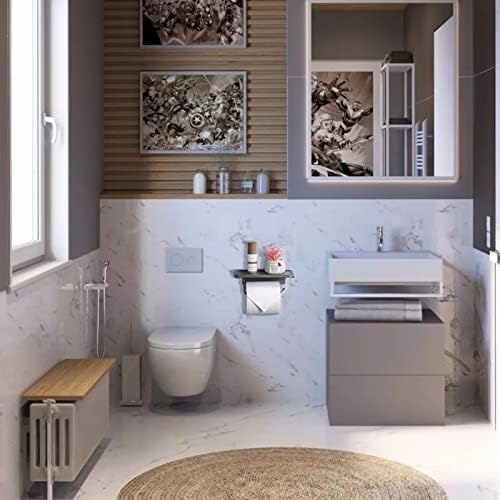 Držač toaletnog papira na Awooo-u sa policama za telefon od nehrđajućeg čelika Zidni nosač toaletnog papira - Držač rola i kupaonice i kupaonice za kupaonicu i kupatilo i kupaonica s policom - crna